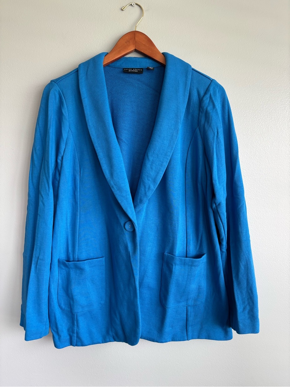 Susan Graver Weekend Regular Marina Blue Knit Blazer Women’s Size Large